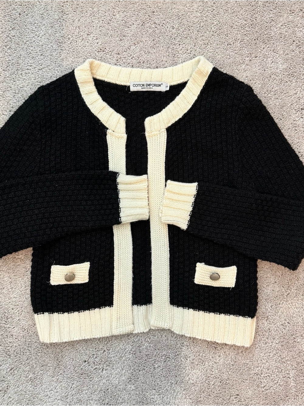 Cotton Emporium Black and Cream Knit Cardigan Jacket